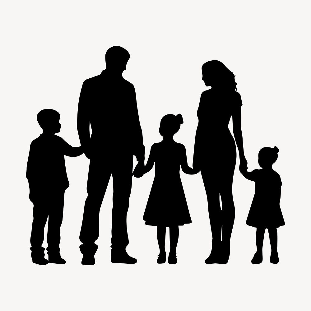 Family silhouette walking adult.