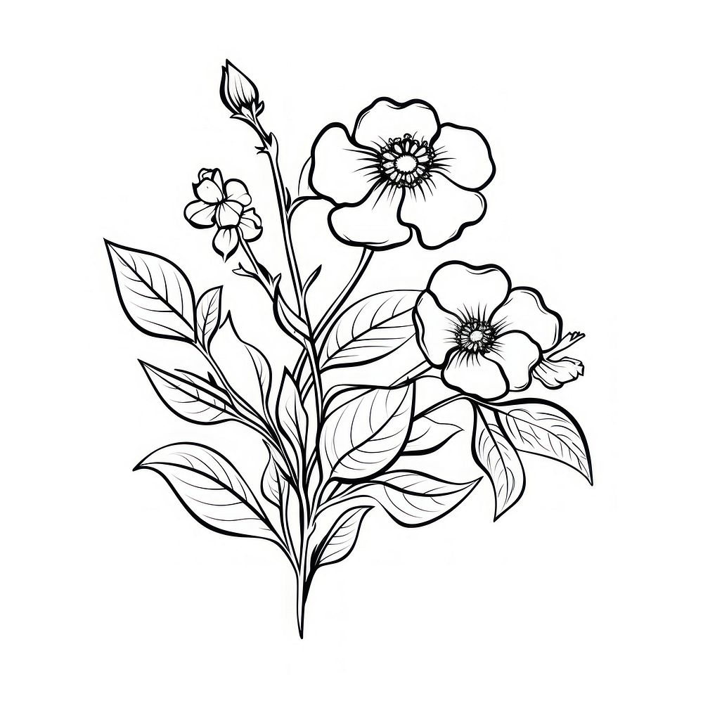 Flower blossom plant sketch pattern drawing. AI generated Image by rawpixel.
