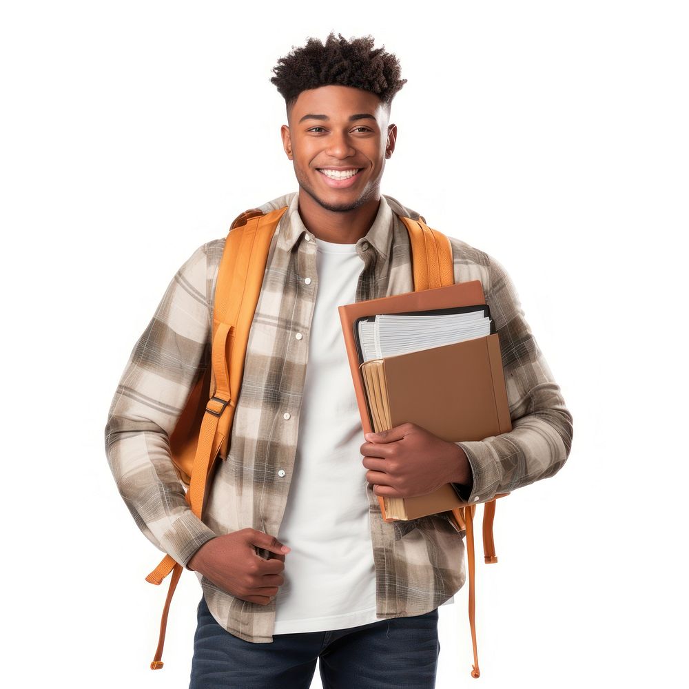 Young black man backpack standing smiling. AI generated Image by rawpixel.