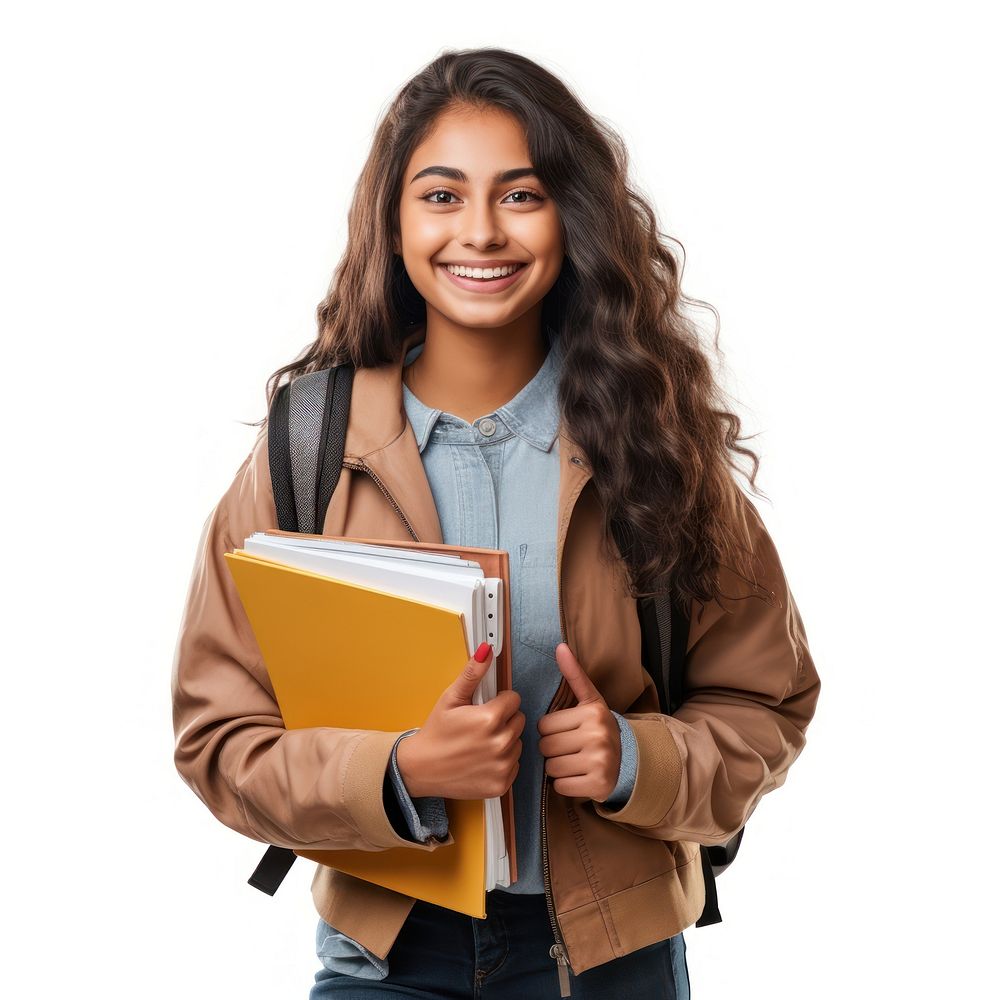Young indian girl student smile standing. 