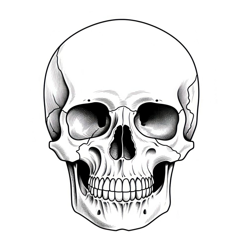 Skull sketch drawing white background. AI generated Image by rawpixel.