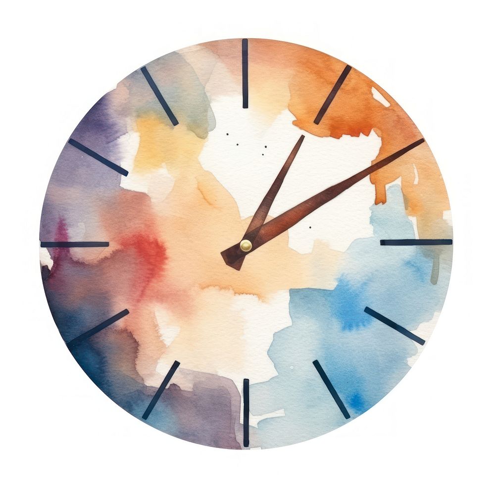 Clock shape watercolor paint white background. AI generated Image by rawpixel.