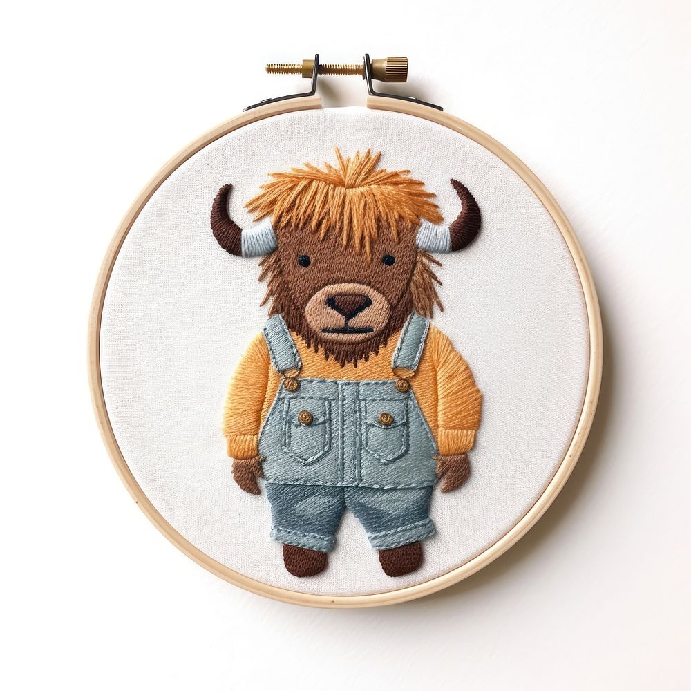 Bison embroidery textile pattern. AI generated Image by rawpixel.