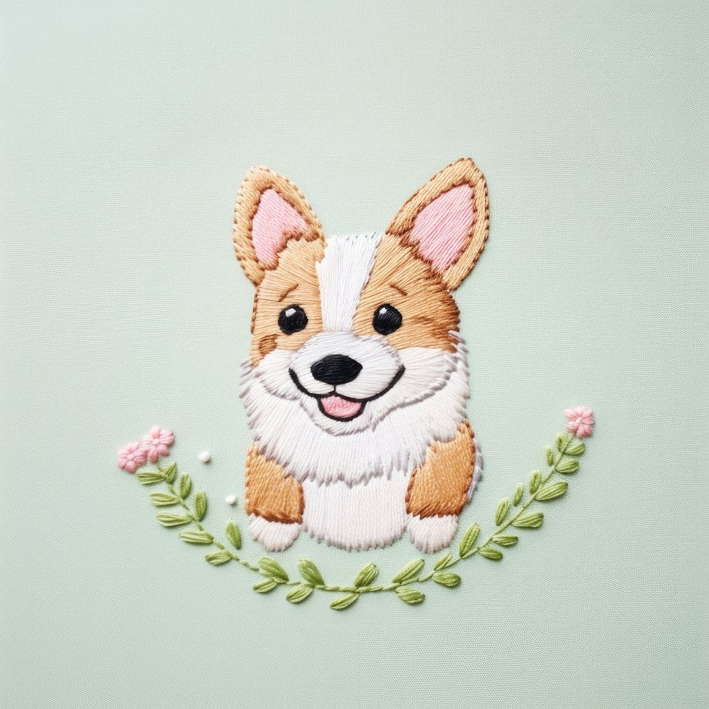 Corgi embroidery textile animal. AI generated Image by rawpixel.