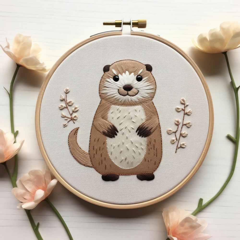 Otter embroidery pattern textile. AI generated Image by rawpixel.