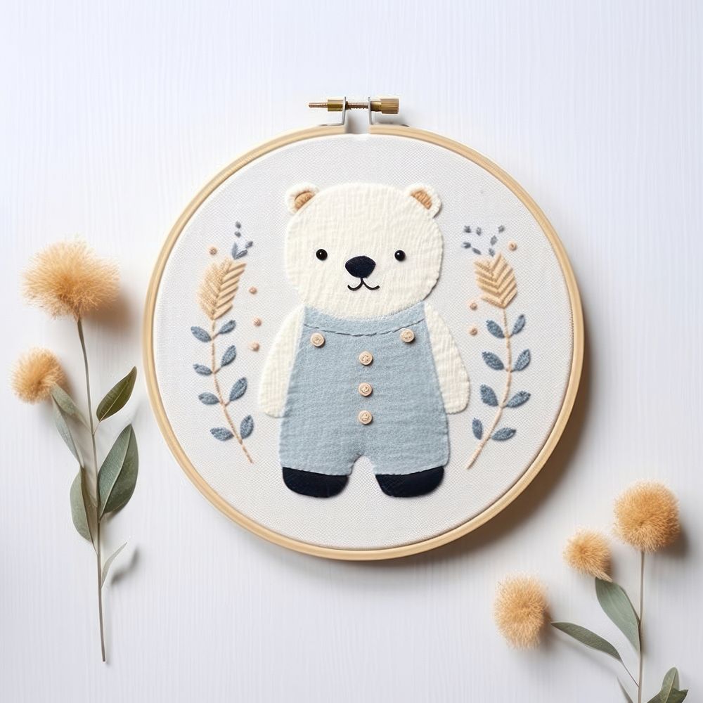 Polar bear embroidery textile pattern. AI generated Image by rawpixel.