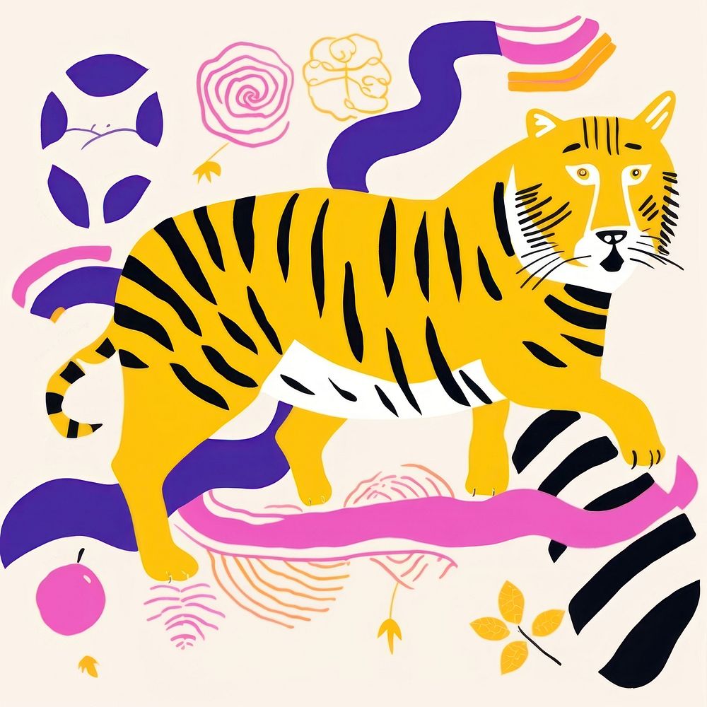 Tiger graphics animal mammal. AI generated Image by rawpixel.