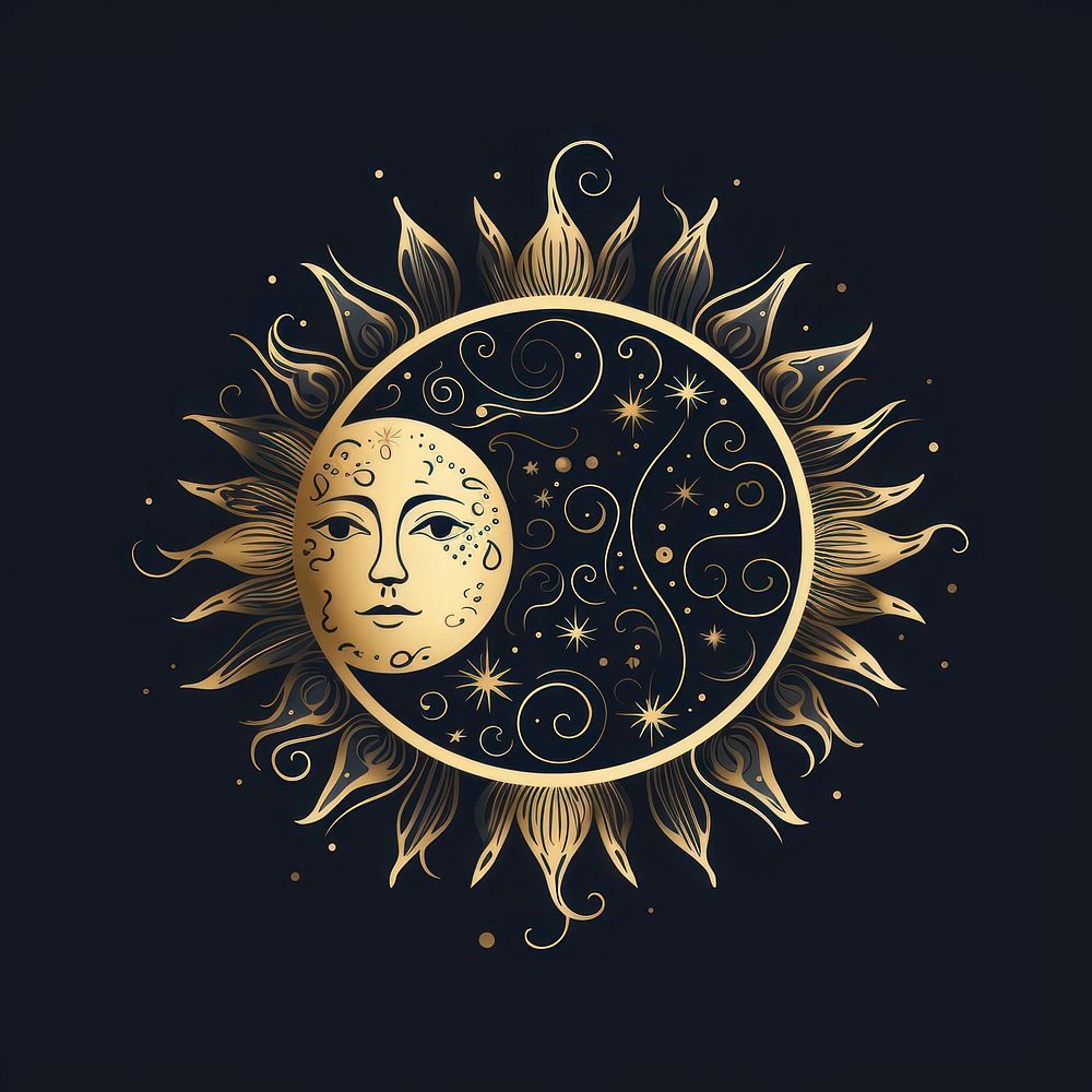 Illustration of the moon and sun gold tranquility accessories. AI generated Image by rawpixel.