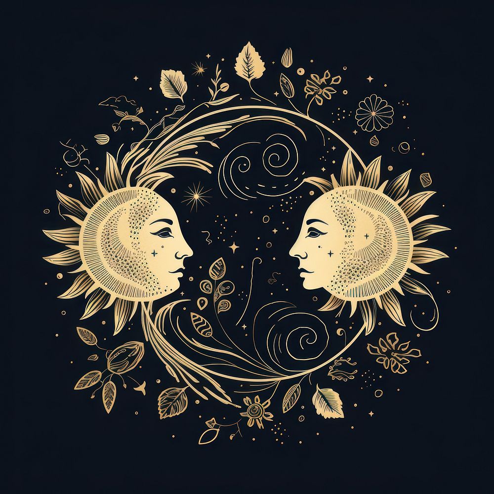 Illustration of the moon and sun pattern gold accessories. AI generated Image by rawpixel.
