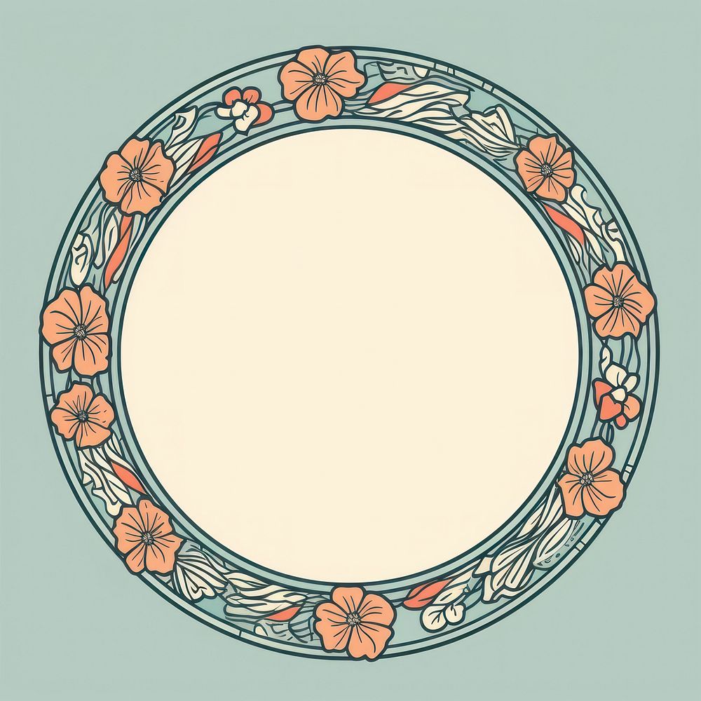 Flower circle frame dishware pattern pottery. AI generated Image by rawpixel.