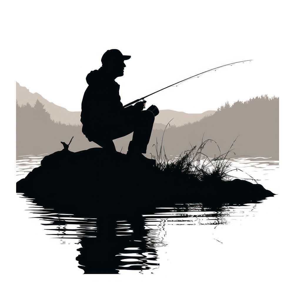 Fishing silhouette recreation outdoors. AI generated Image by rawpixel.
