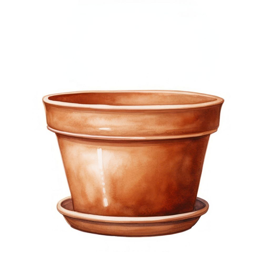 Single brown clay flower pot with saucer pottery white background earthenware. AI generated Image by rawpixel.