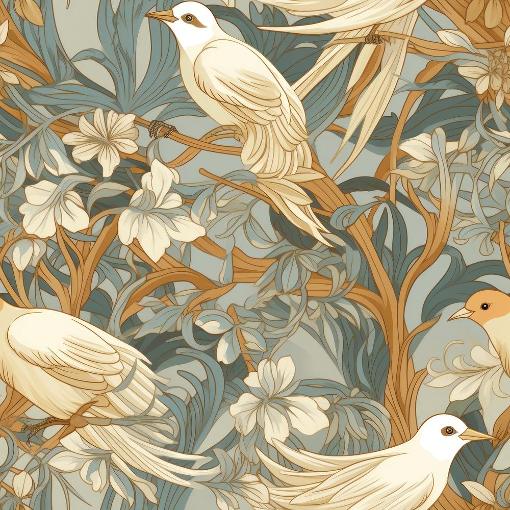 Birds art wallpaper pattern. AI generated Image by rawpixel.