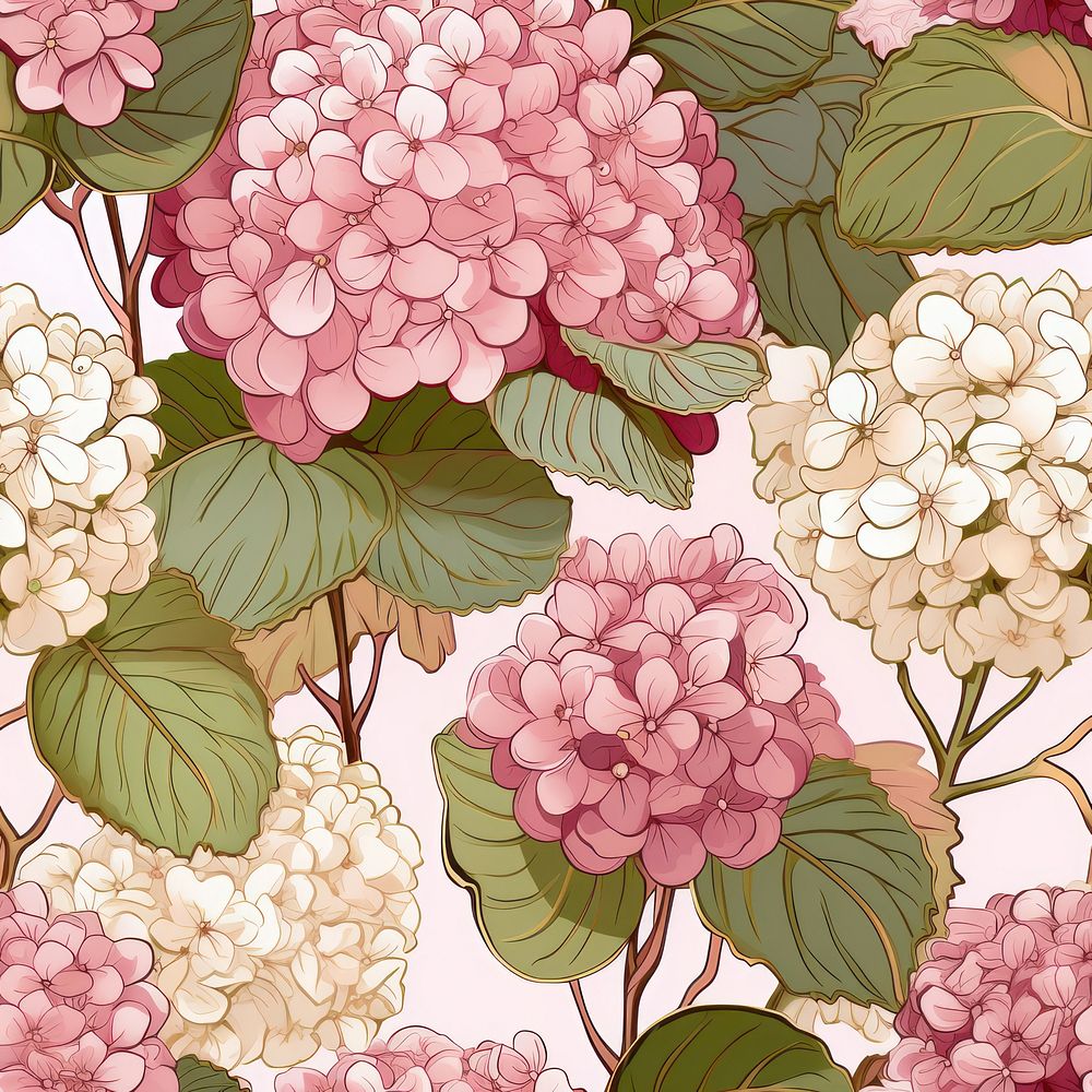 Pink hydrangea pattern flower plant. AI generated Image by rawpixel.