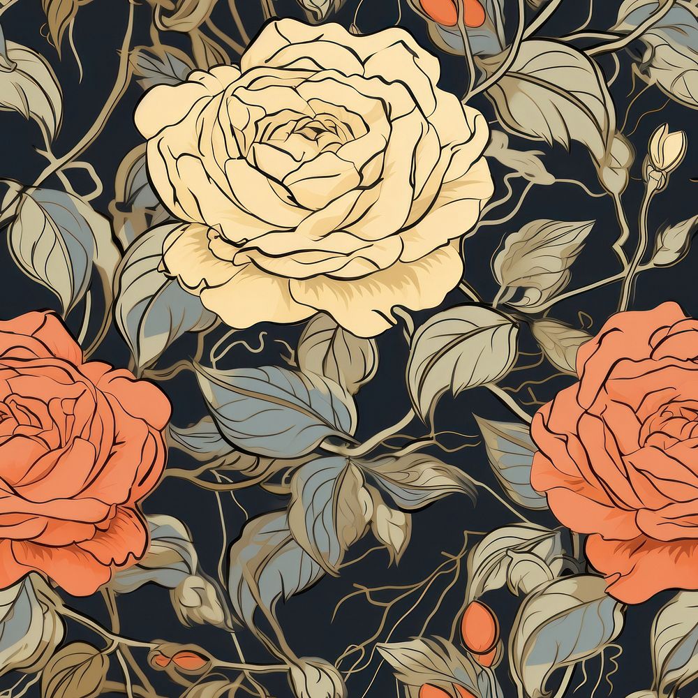 Roses art wallpaper pattern. AI generated Image by rawpixel.