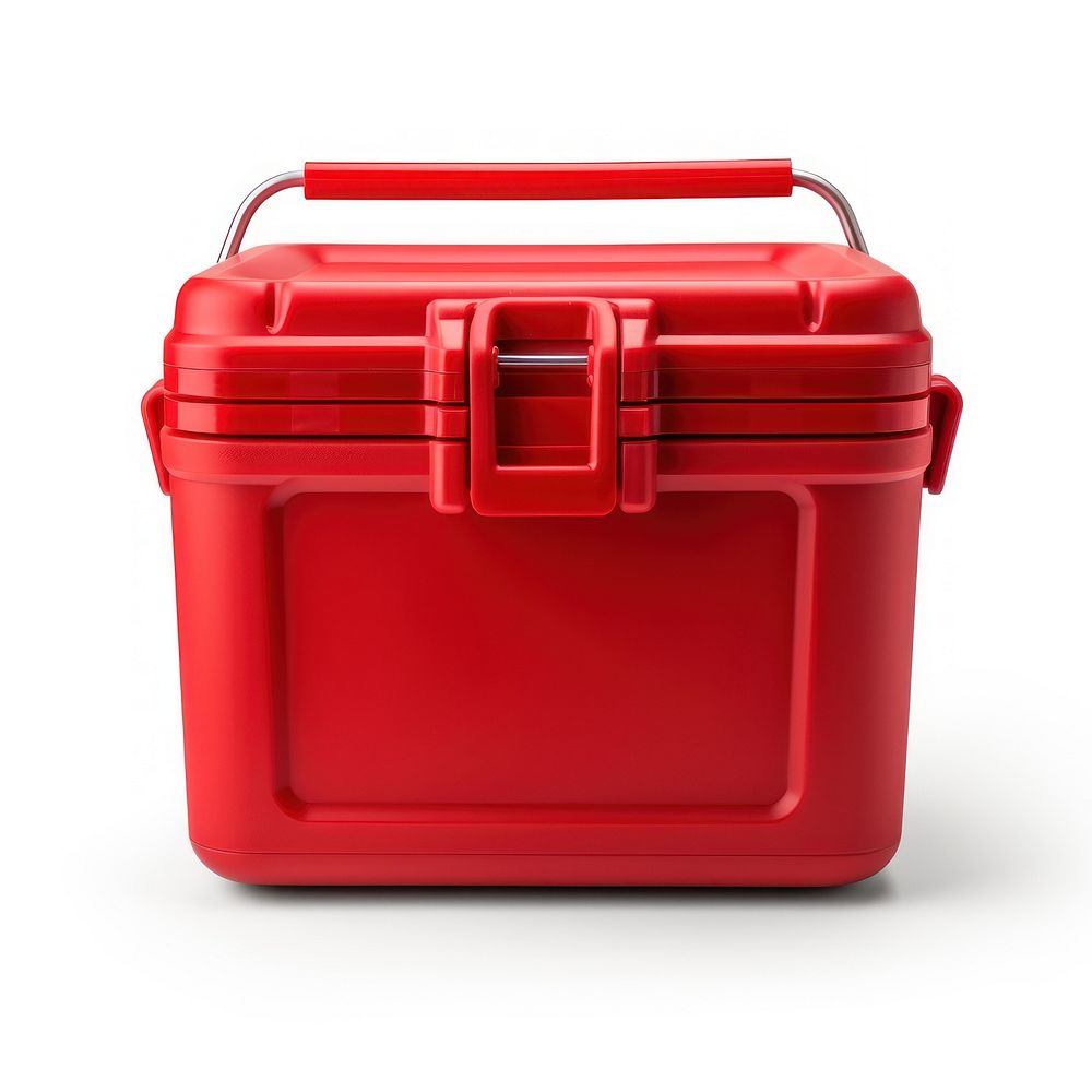 Red collapsible plastic cooler white background container appliance. AI generated Image by rawpixel.