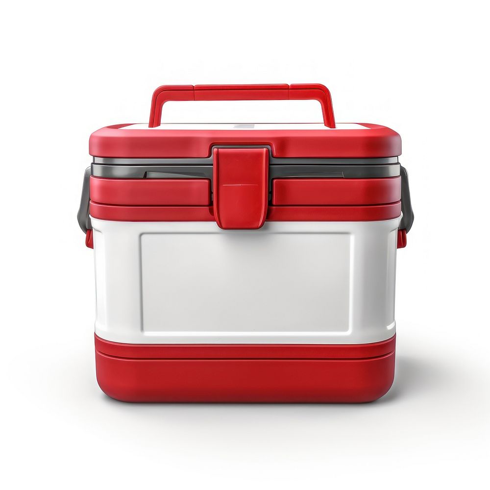 Red white collapsible plastic cooler white background container appliance. AI generated Image by rawpixel.