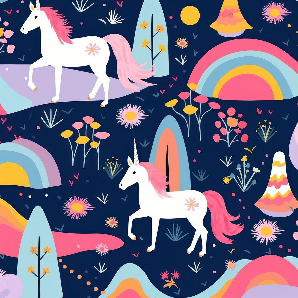 Vibrant cute unicorn pattern outdoors graphics mammal. AI generated Image by rawpixel.