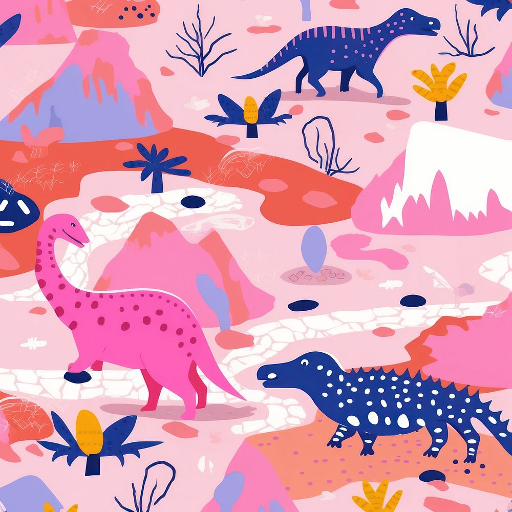 Vibrant pink dinosaur pattern animal art backgrounds. AI generated Image by rawpixel.