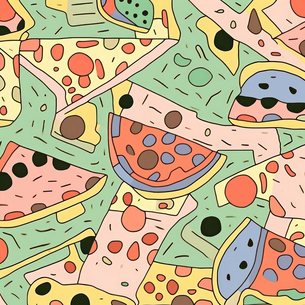 Vibrant pizza pattern drawing backgrounds illustrated. AI generated Image by rawpixel.