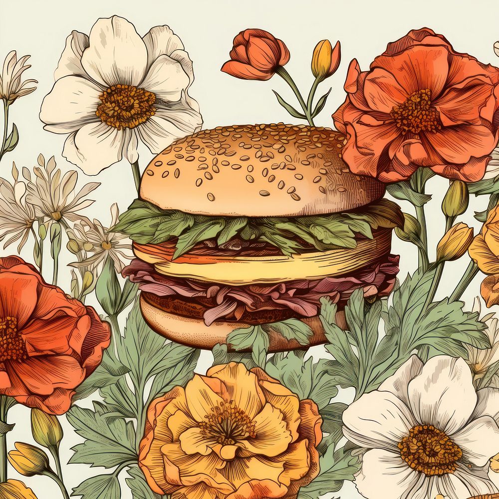 Hamburger flower pattern plant. AI generated Image by rawpixel.