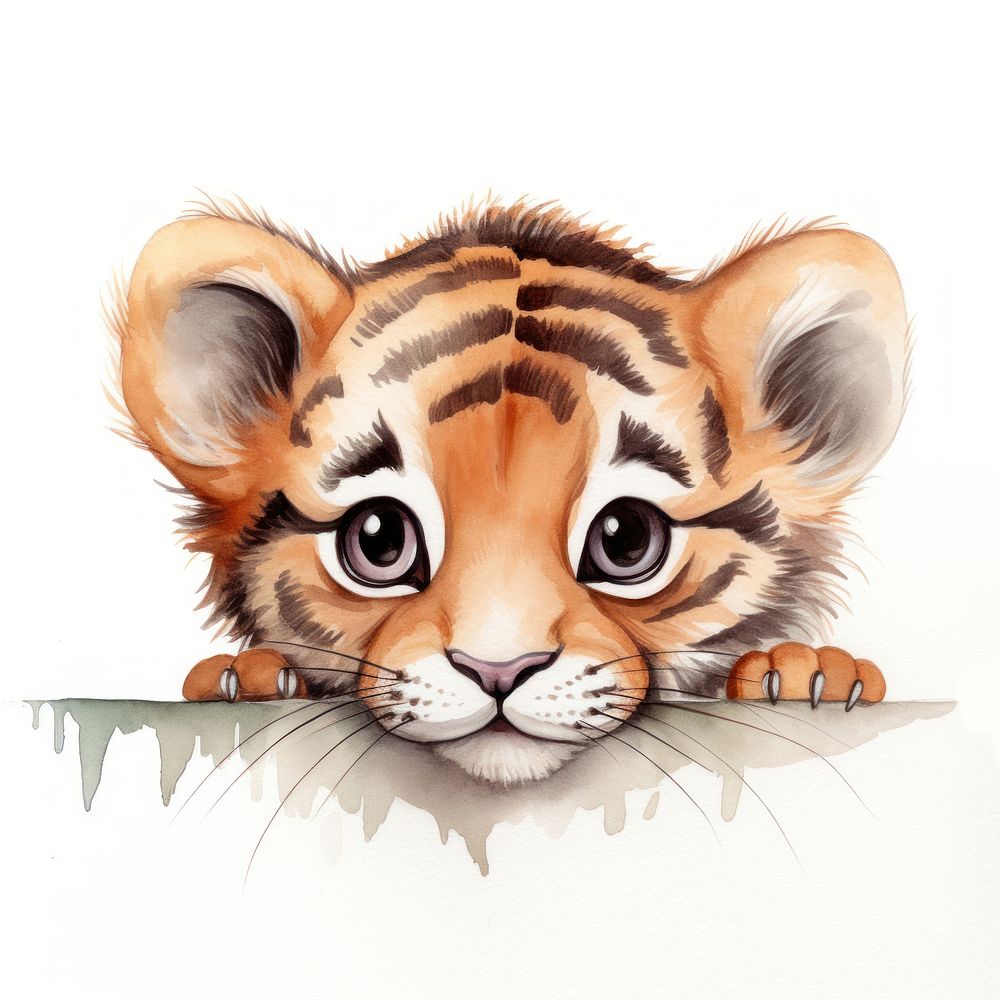 Peeking tiger drawing animal mammal. AI generated Image by rawpixel.