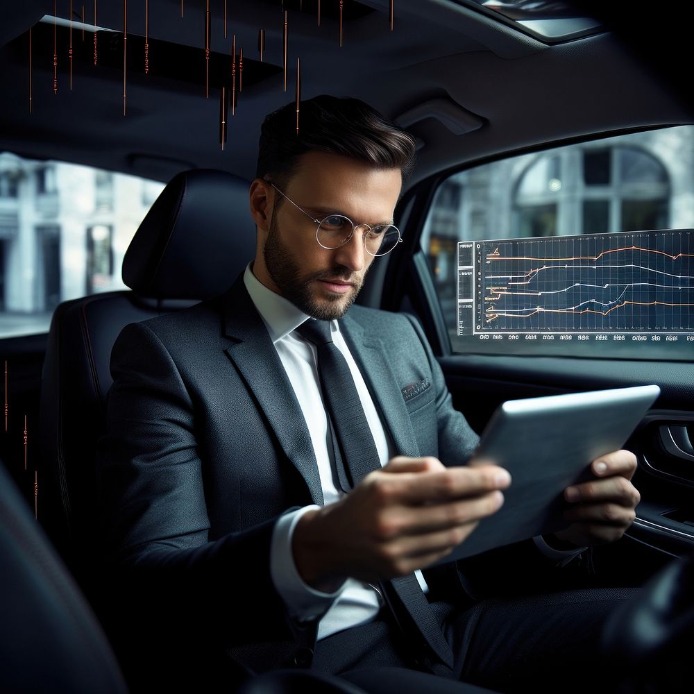 Holding a tablet computer vehicle adult. AI generated Image by rawpixel.