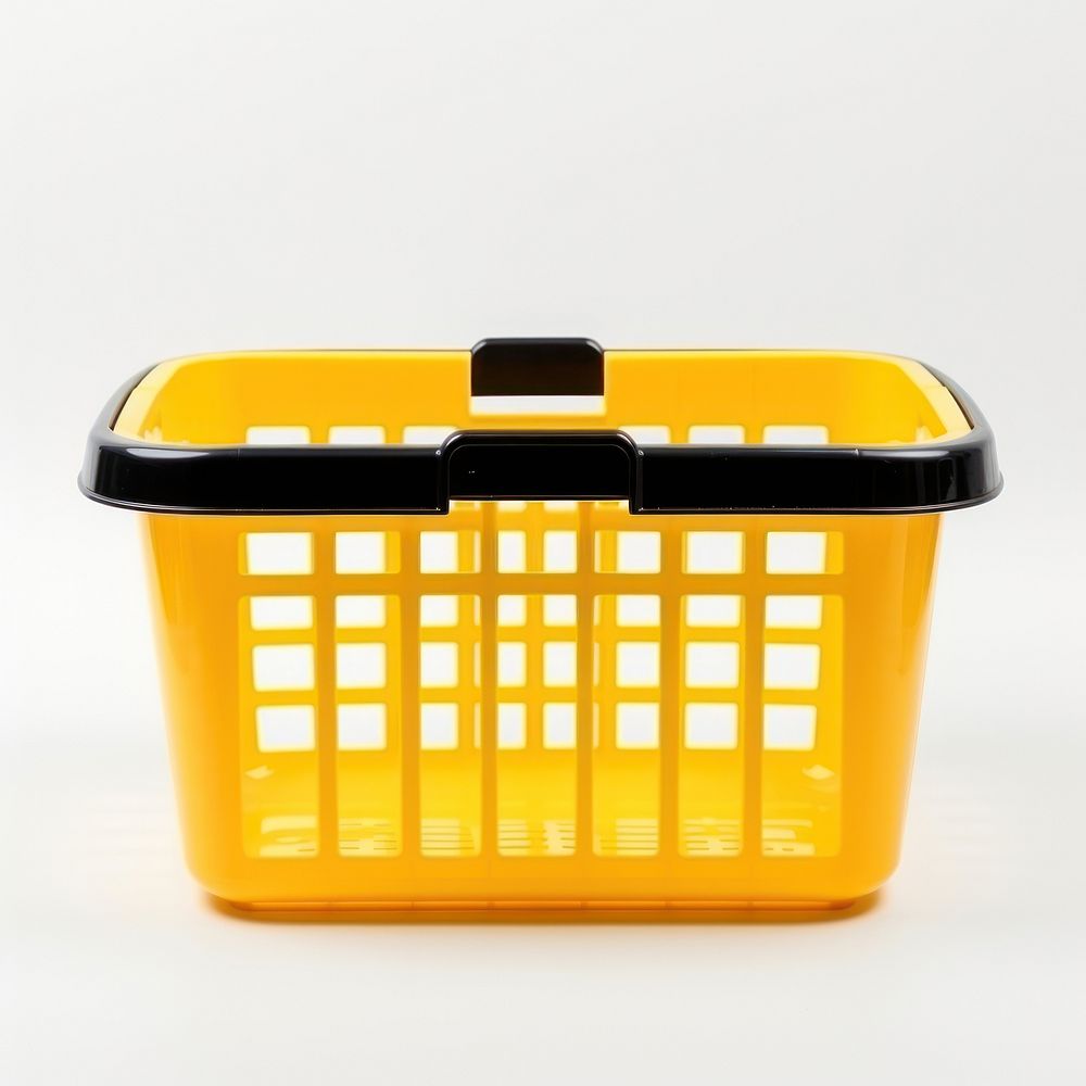 Yellow shopping basket plastic white background container. AI generated Image by rawpixel.