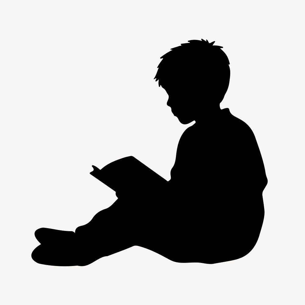 Silhouette sitting reading child.