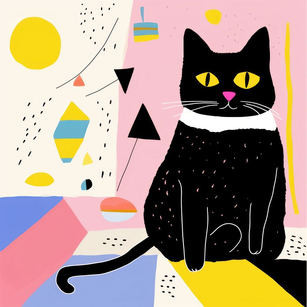 A cat art painting mammal. AI generated Image by rawpixel.