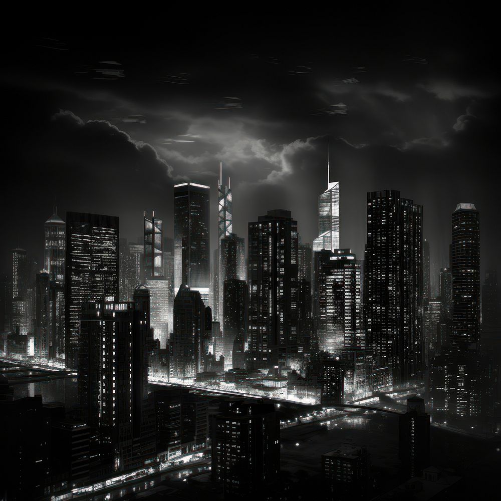 Skyscrapers light up the modern cityscape architecture illuminated metropolis. AI generated Image by rawpixel.