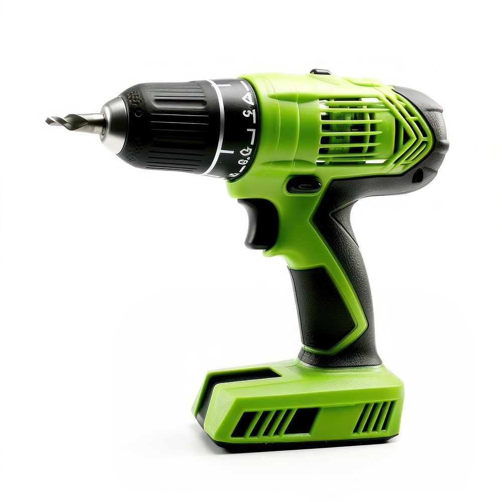 Green electric drill green tool white background. AI generated Image by rawpixel.