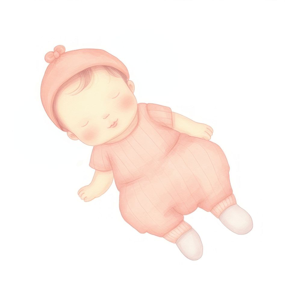 Baby girl new born sleeping child toy white background. AI generated Image by rawpixel.