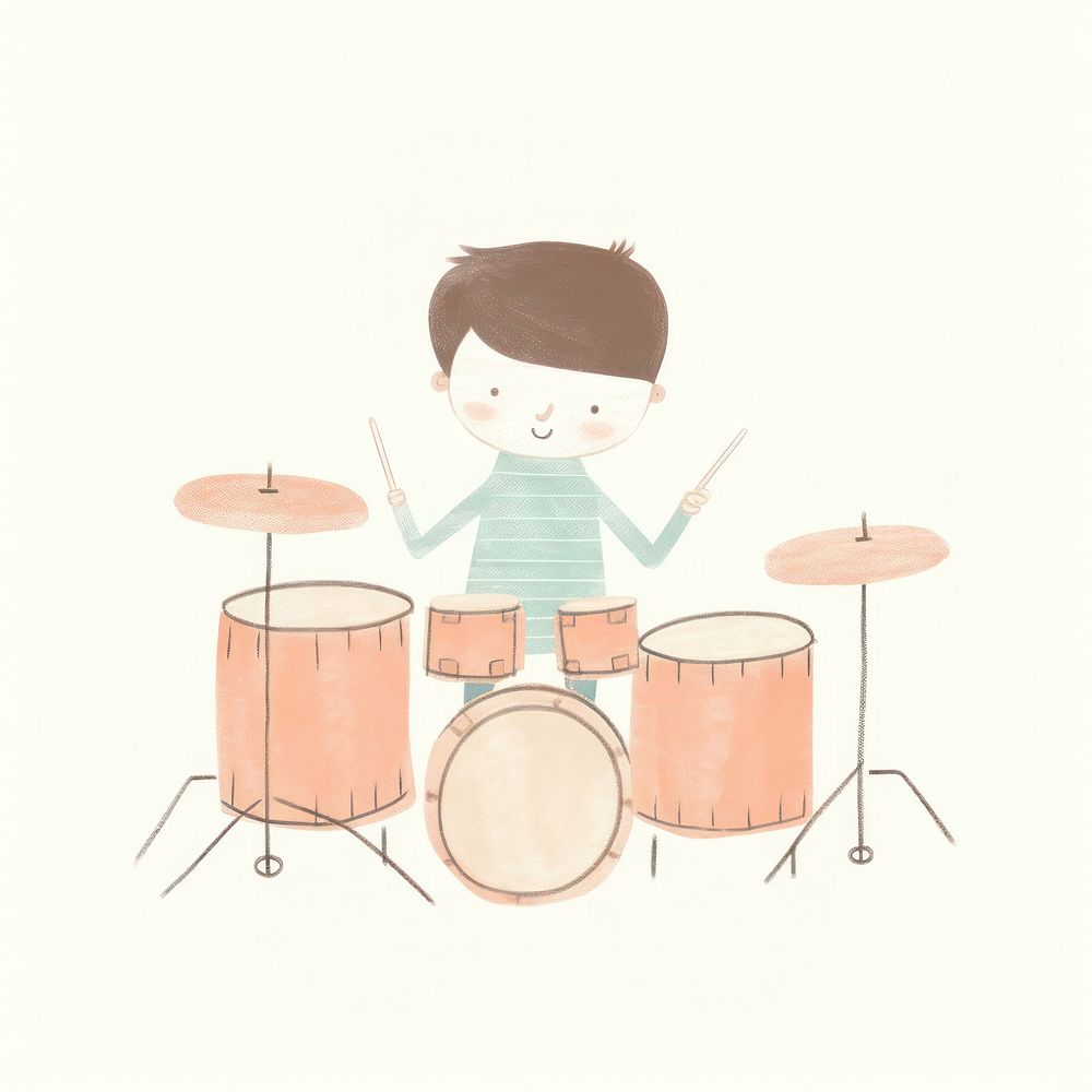 Boy character playing drum set drums percussion musician. AI generated Image by rawpixel.