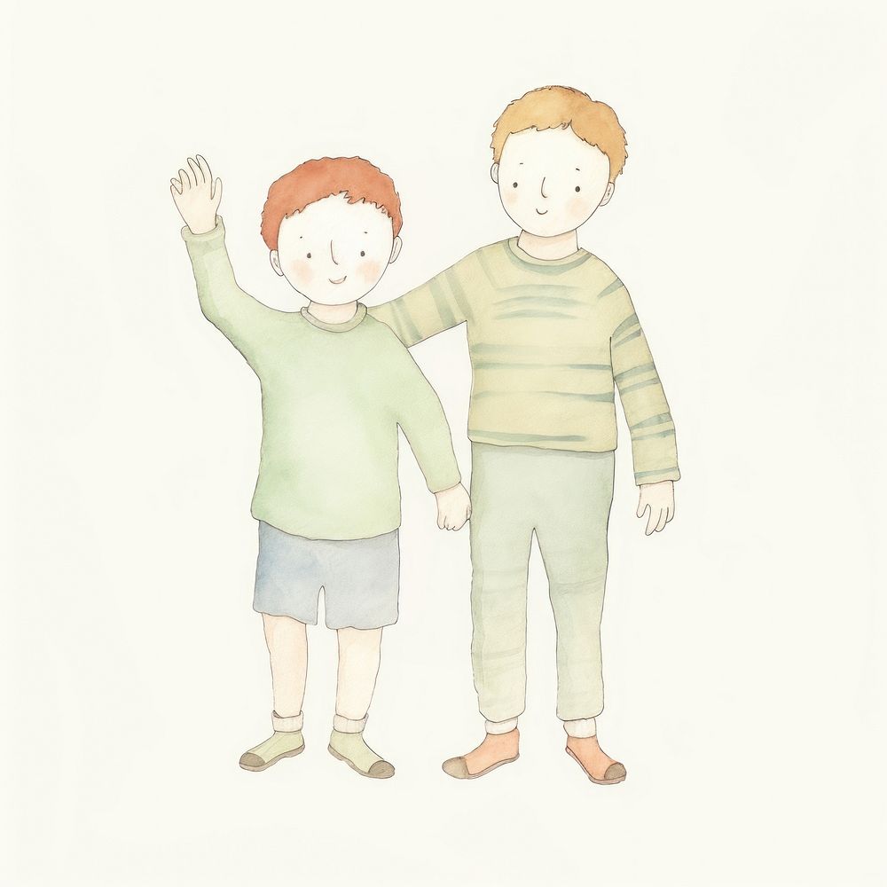 Brother holding hand with his younger brother drawing sketch child. AI generated Image by rawpixel.