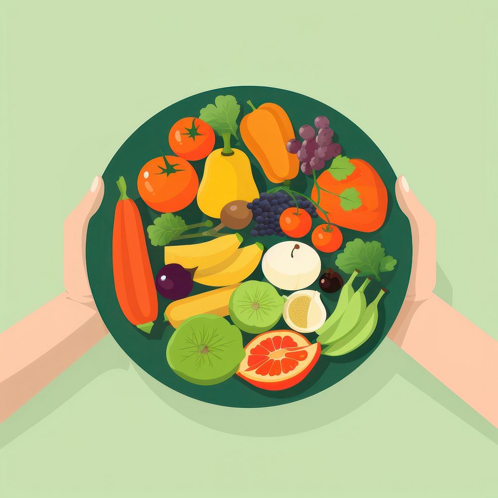 Fruits and vegetables organic holding plate. AI generated Image by rawpixel.