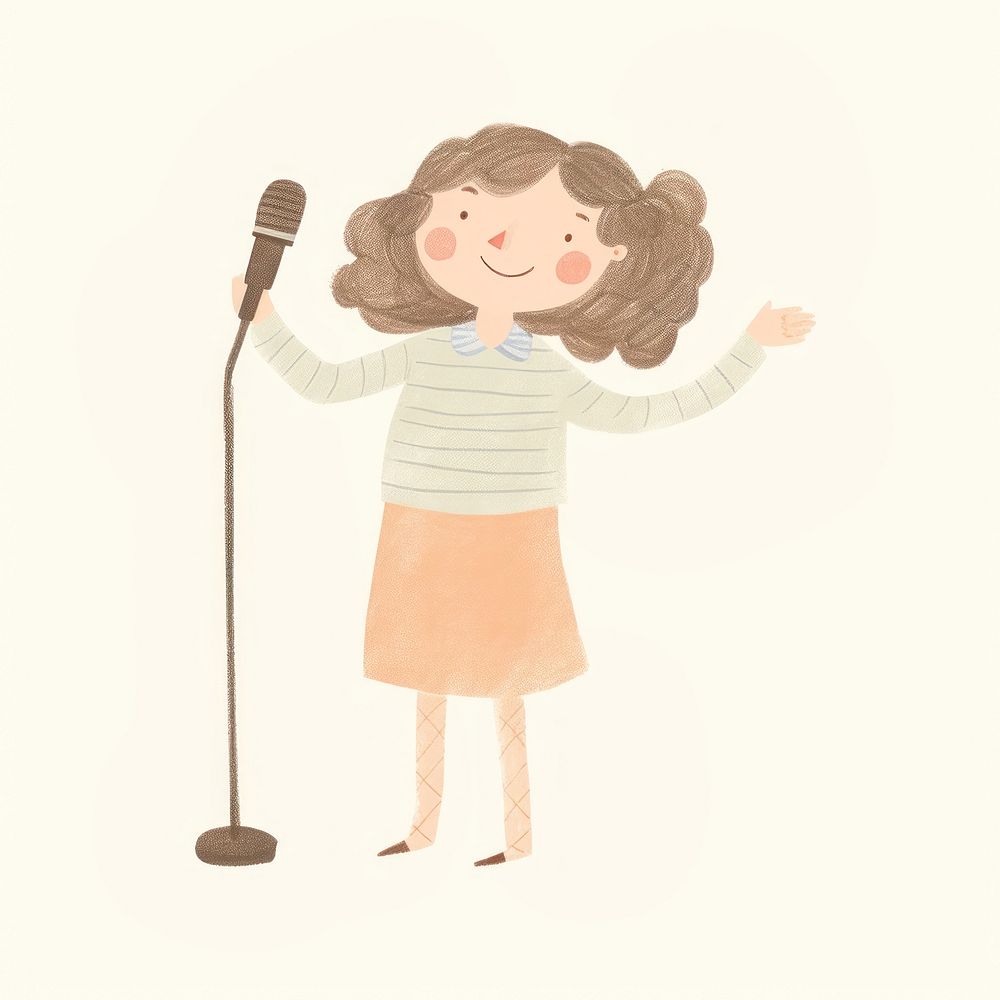Girl character singing and holding microphone drawing sketch child. AI generated Image by rawpixel.