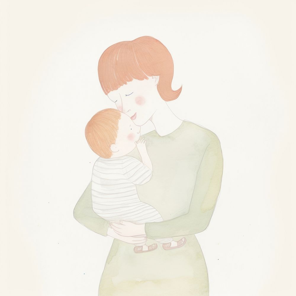 Mother holding new born baby drawing sketch child. AI generated Image by rawpixel.