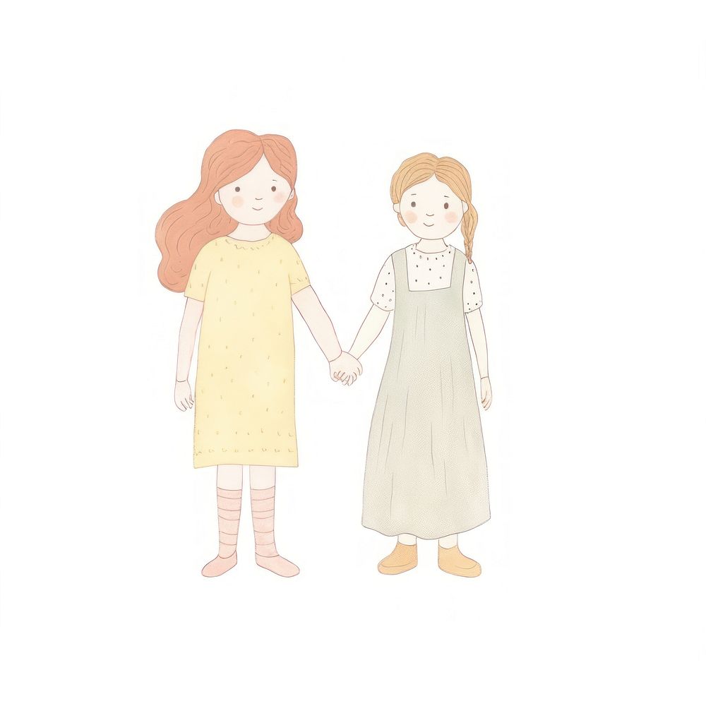 Sister holding hand with her younger sister drawing sketch white background. AI generated Image by rawpixel.