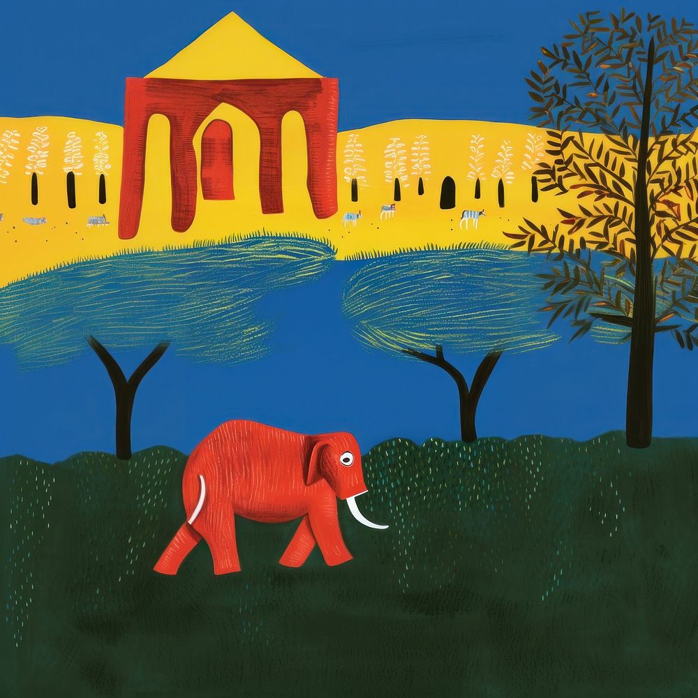 Elephant in India painting outdoors animal. AI generated Image by rawpixel.