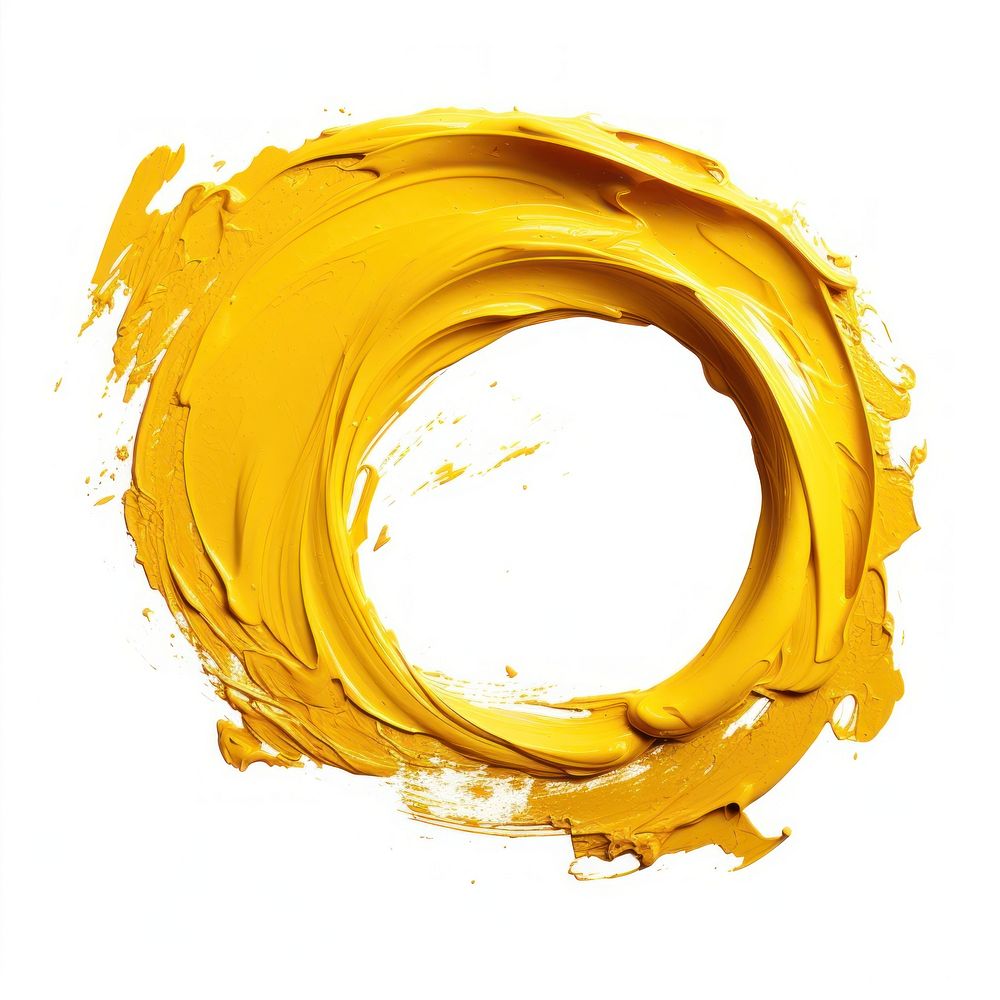 Yellow thick paint stroke circle white background splattered abstract. AI generated Image by rawpixel.