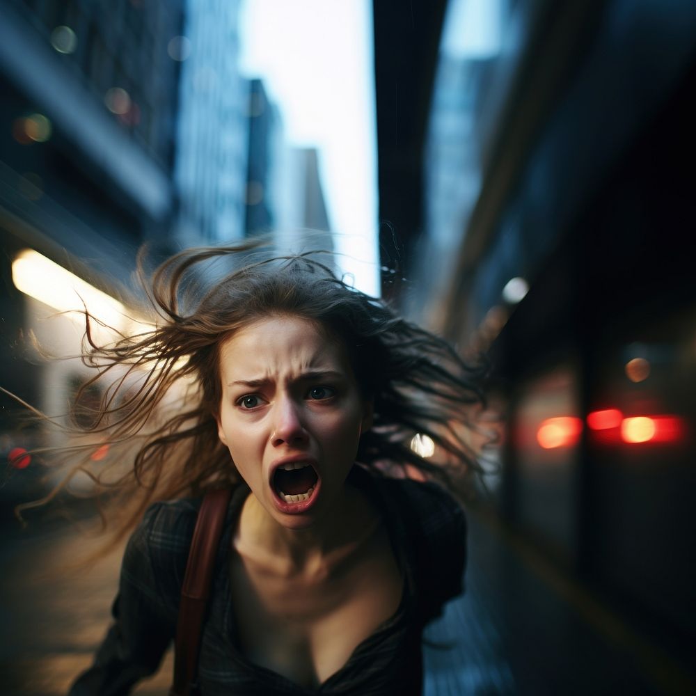 Girl cry at street photography portrait shouting. AI generated Image by rawpixel.