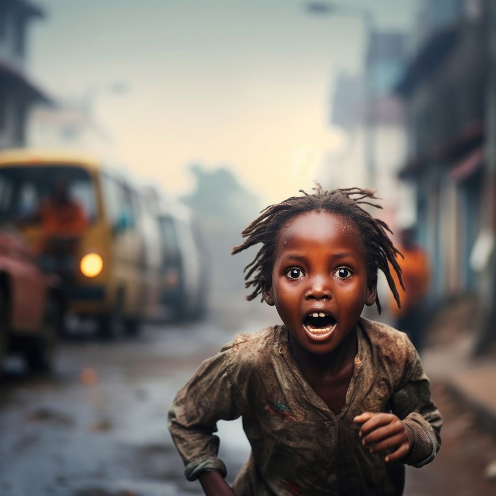 Little african girl cry at street in africa photography portrait vehicle. AI generated Image by rawpixel.