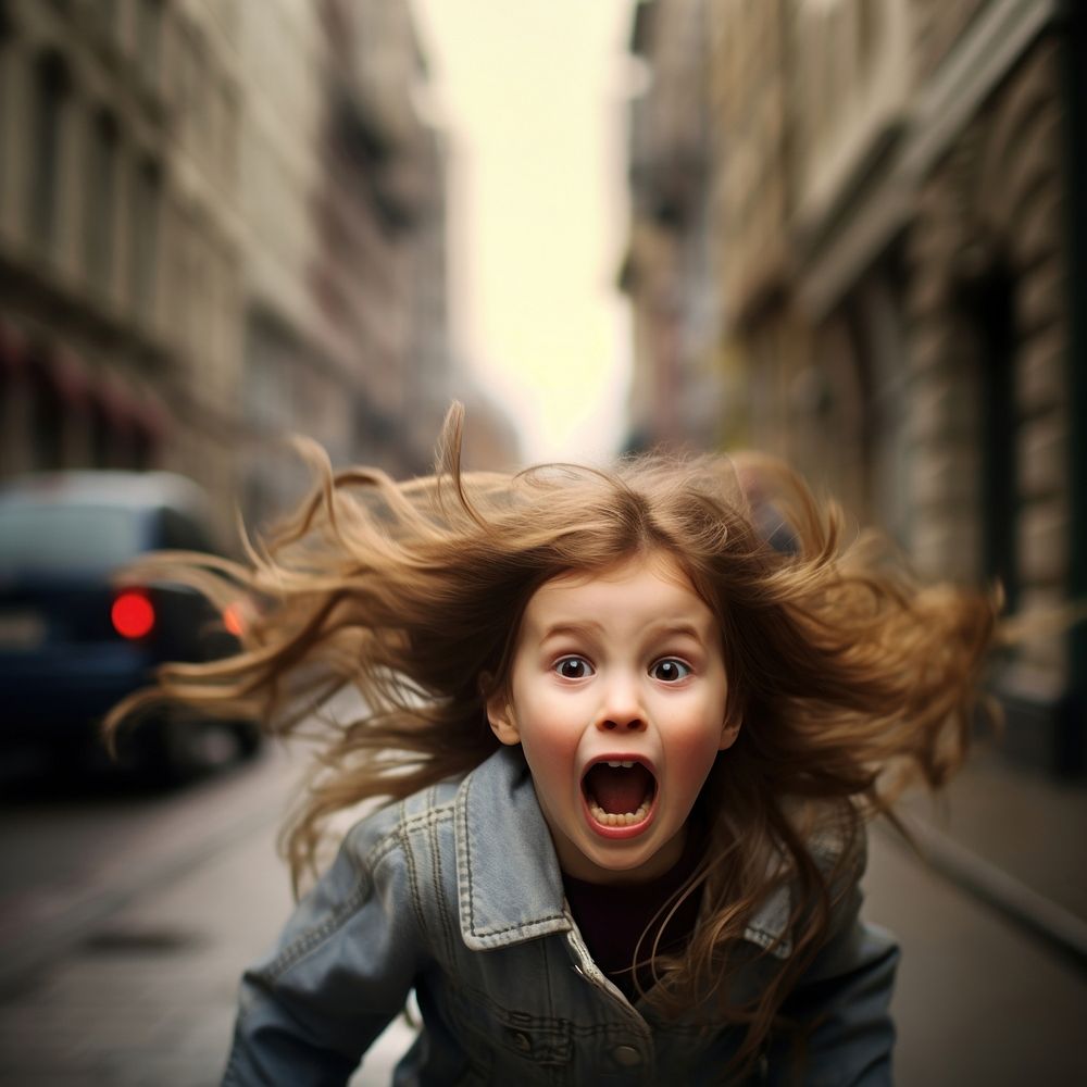 Little girl cry at street photography shouting portrait. AI generated Image by rawpixel.