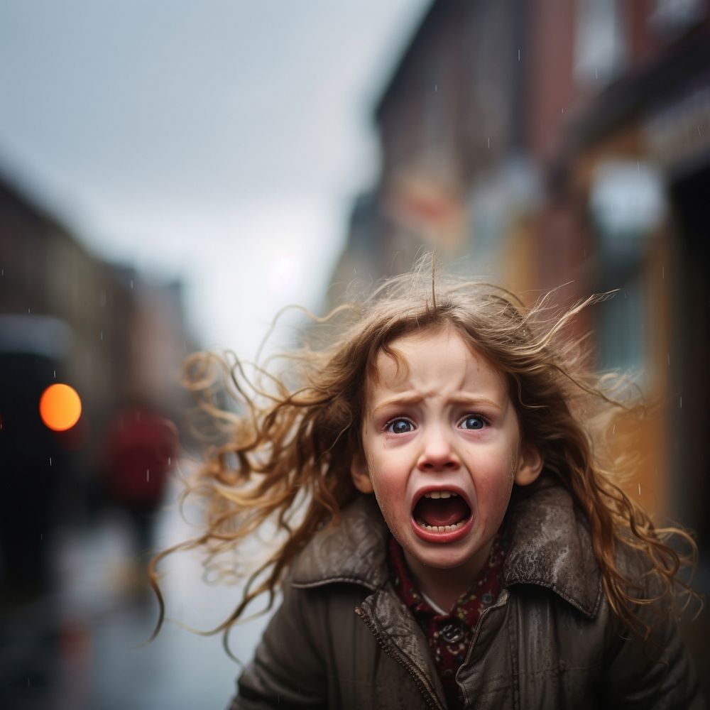 Little girl cry at street photography portrait shouting. AI generated Image by rawpixel.