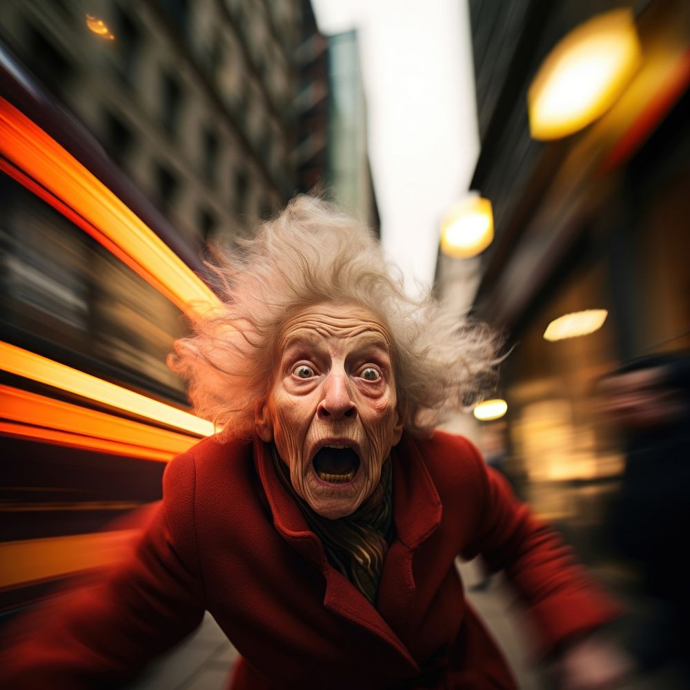 Senior lady cry at street photography portrait motion. AI generated Image by rawpixel.