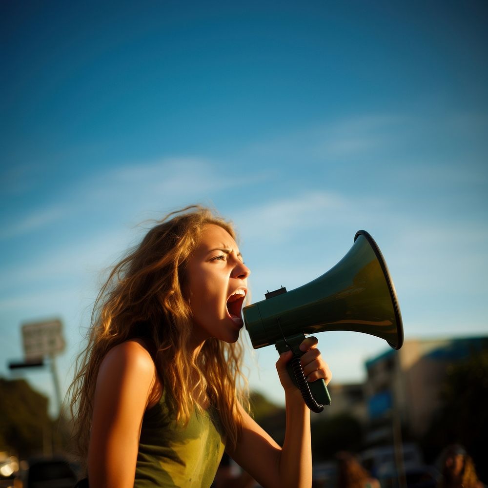 Girl Eco-warrior shouting performance electronics. AI generated Image by rawpixel.