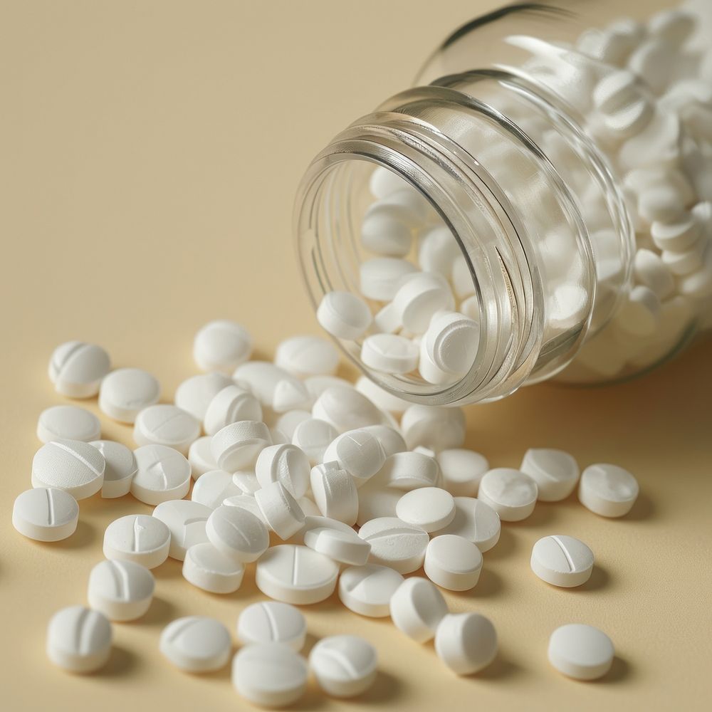 White medicine in plastic bottles pill medication container. AI generated Image by rawpixel.