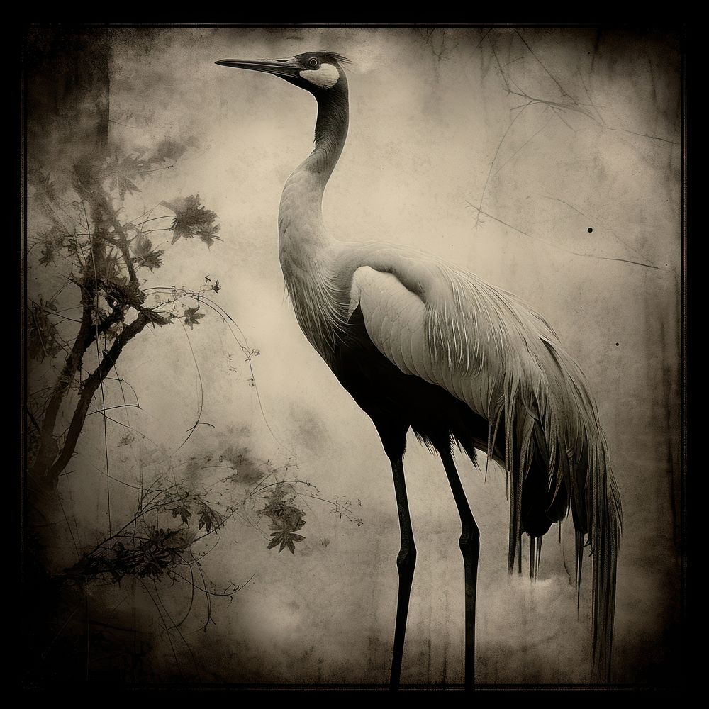 Chinese crane picture monochrome animal stork. AI generated Image by rawpixel.