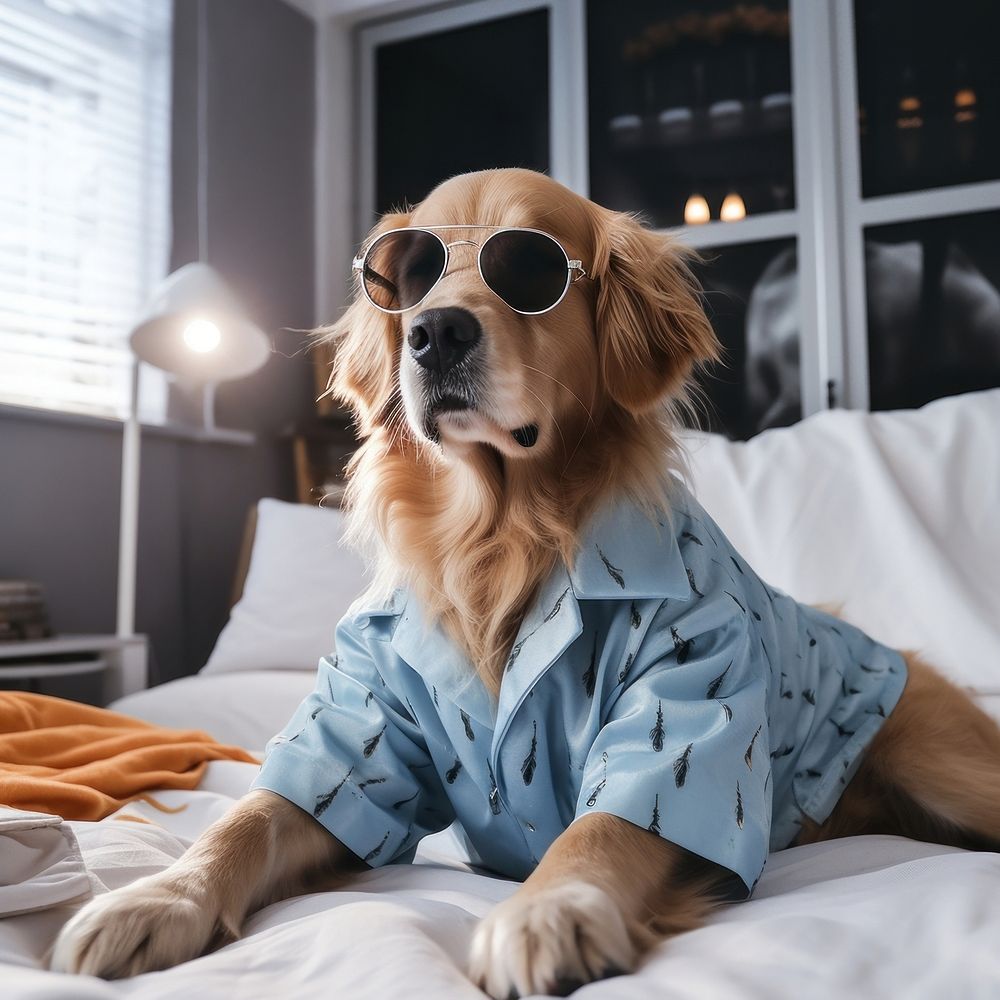 Golden retriever furniture bedroom mammal. AI generated Image by rawpixel.